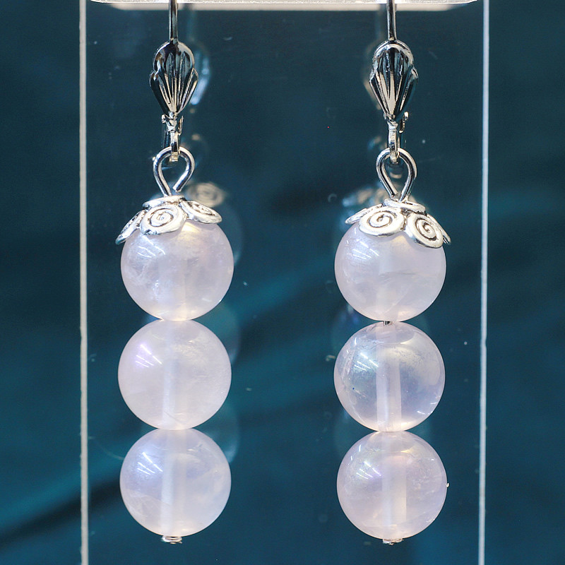 431104 - Серьги три шарика из розового кварца