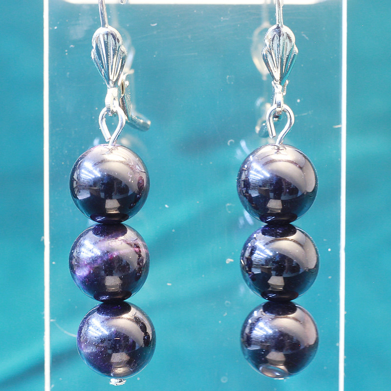 431105 - Серьги три шарика Канзаши синий