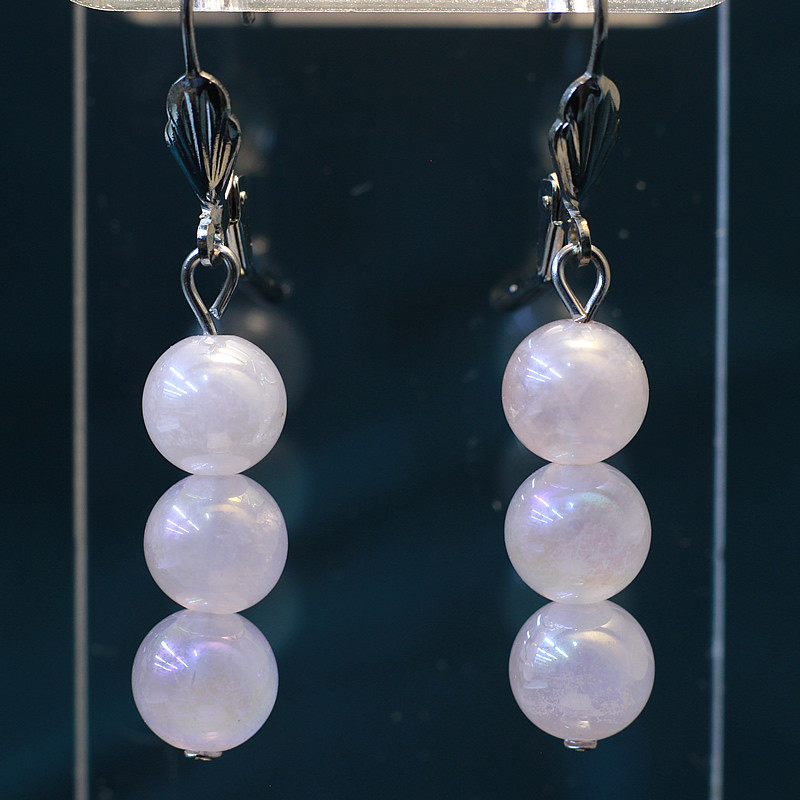 431154 - Серьги три шарика 8 мм из розового кварца